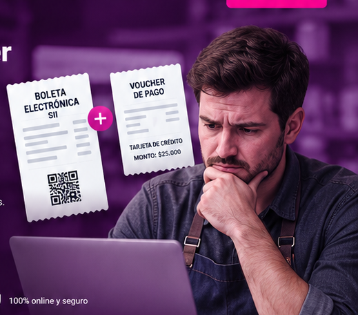 Emprendedor revisando una boleta electrónica y un voucher de pago